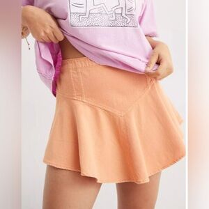 Brand New Aerie Circle Mini Skirt Womens XL Denim Orange Pull On Stretch Boho
